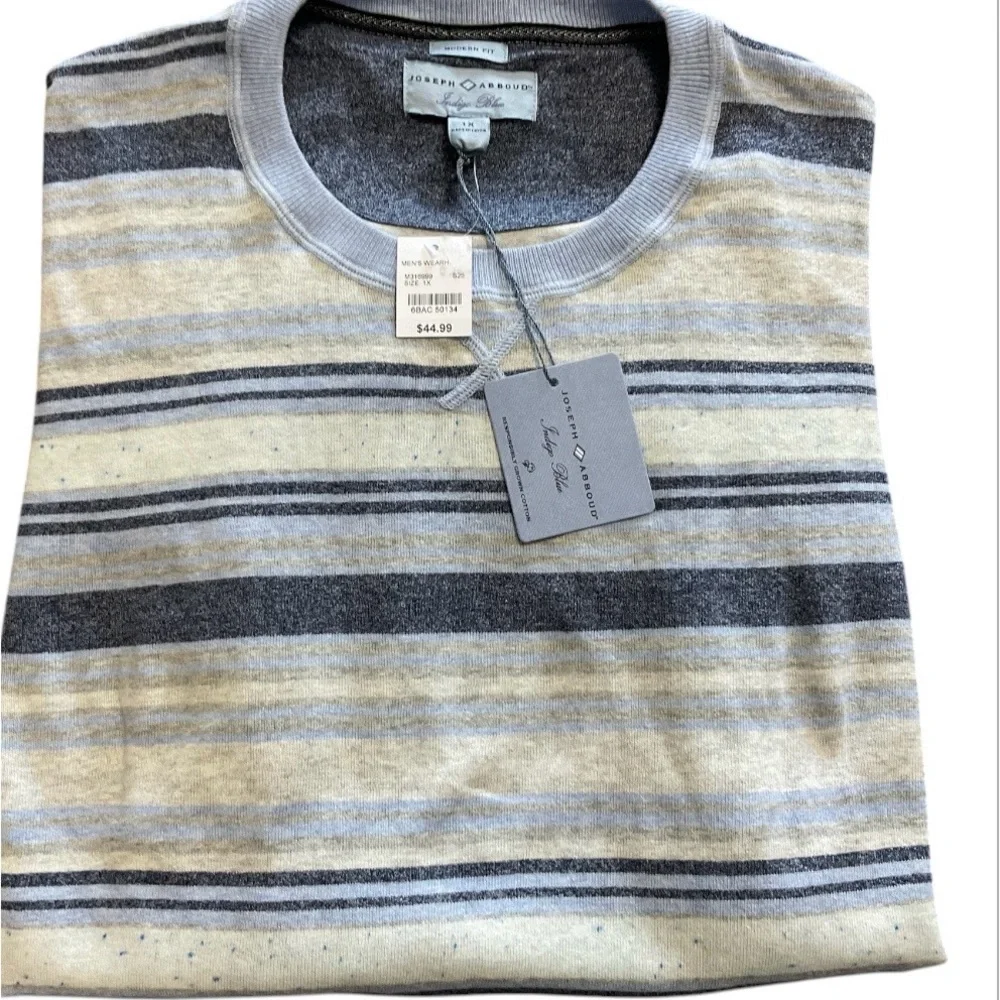 Joseph Abboud Light Blue, Gray & Cream Striped Crewneck Sweater